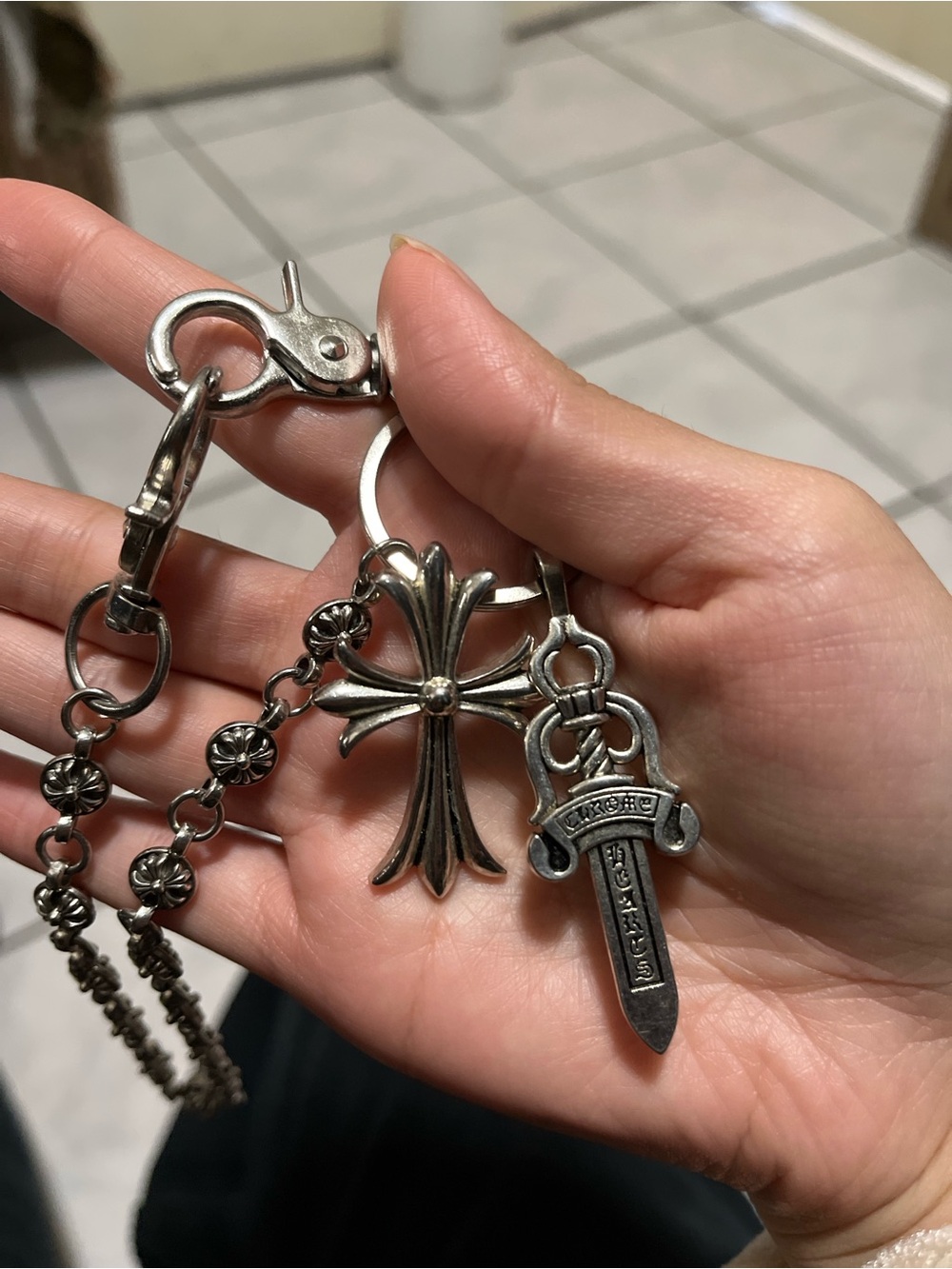Sterling-Style Silver and Dagger keychain